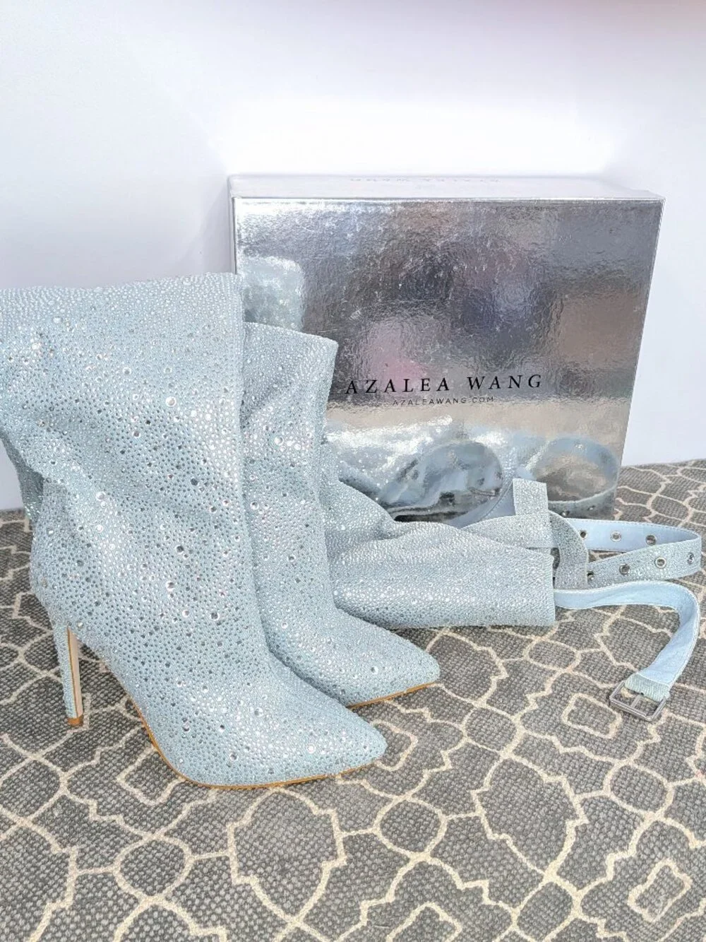 *AZALEA WANG Embellished Belt High Heel Boots Sz 7